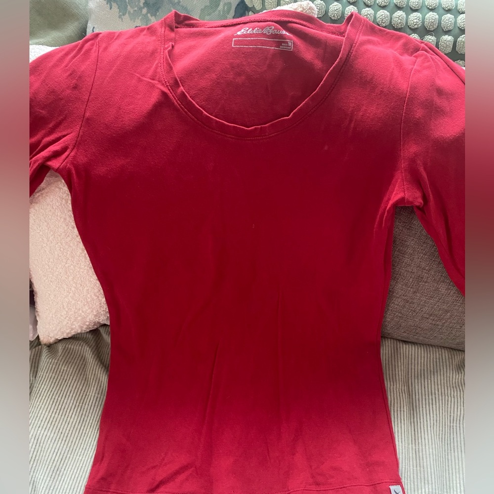 Eddie Bauer 3/4 Sleeve, Cotton, Red Women's Top, Size M